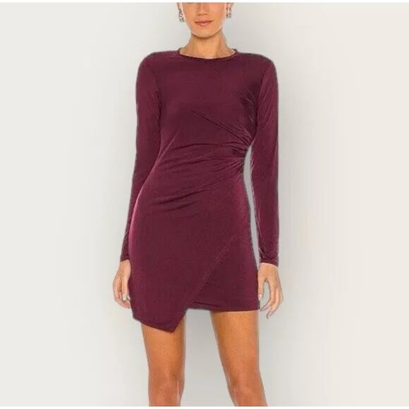 Krisa Wrap Long Sleeve Ruched Waist Mini Dress NWT Size XS - Picture 8 of 8